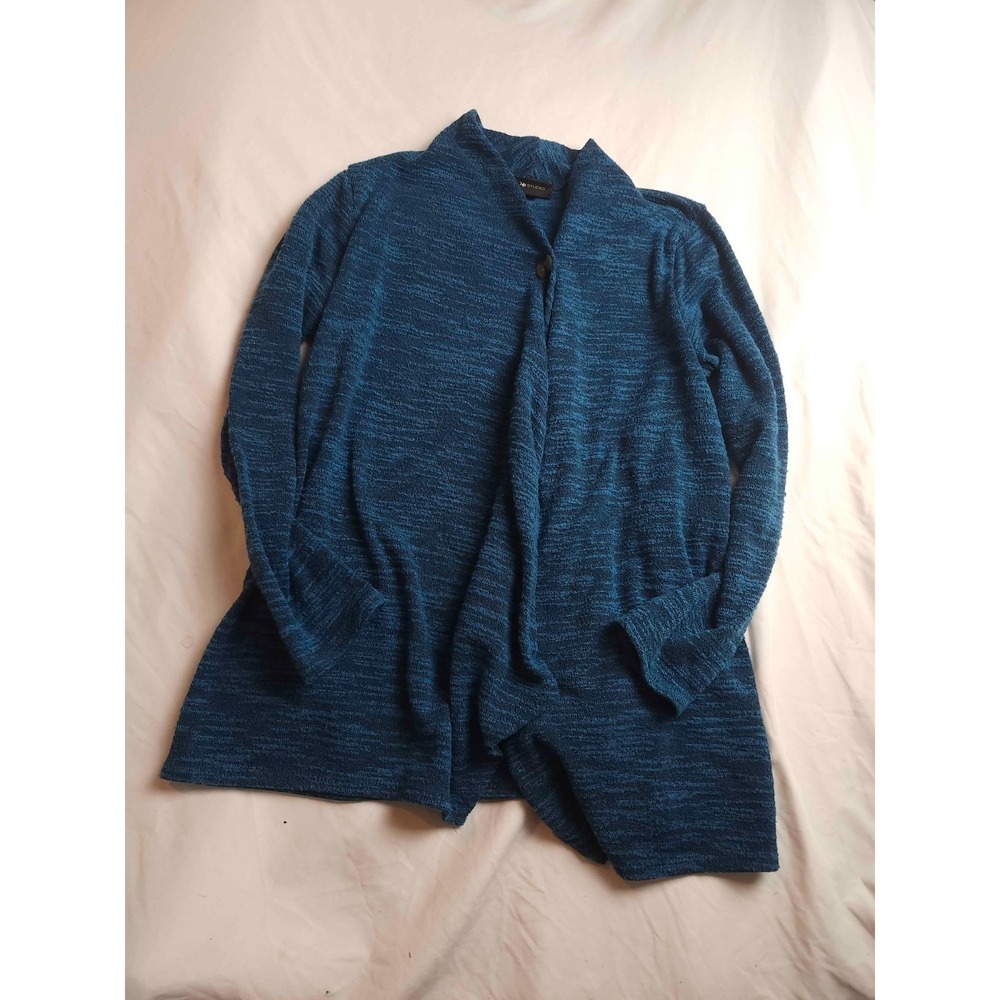 AB Studio Cardigan Sweater Women M Heather Blue Minimalist Quiet Luxury Layering